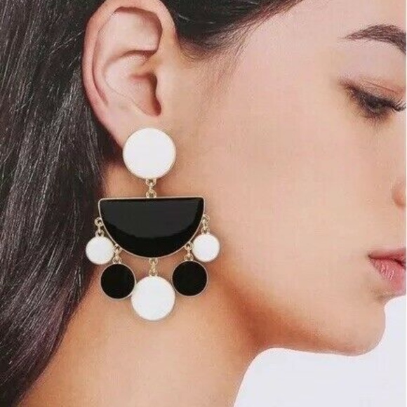 SUGARFIX  Black & White Half Moon Enamel Earrings - Picture 1 of 2
